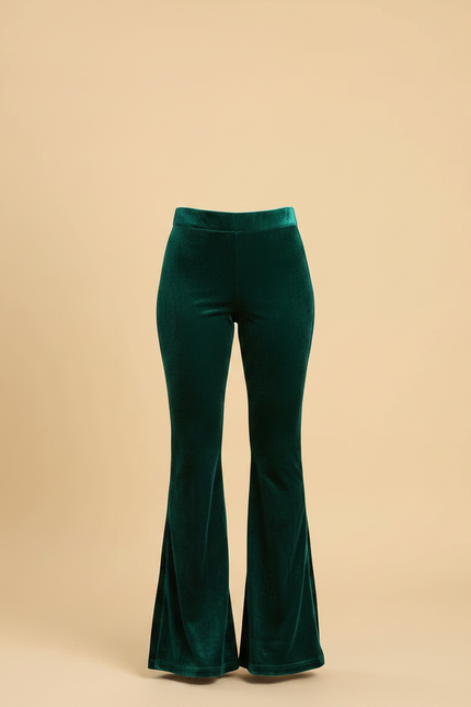 Pantalon Velours Vert Émeraude Évasé Taille Haute Élégant - vue 3