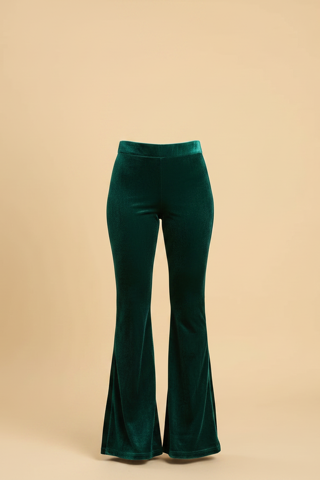 Pantalon Velours Vert Émeraude Évasé Taille Haute Élégant - vue 3