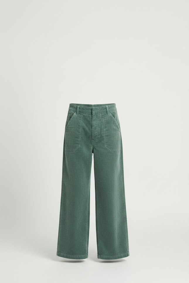 Pantalon Velours Vert Côtelé Droit Ample Enfant - vue 3
