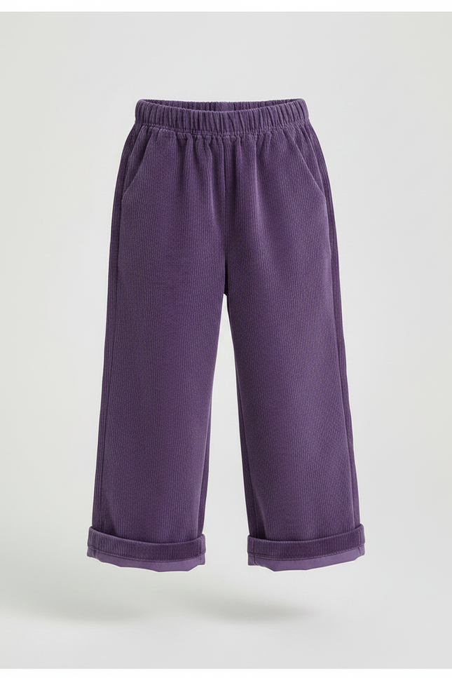Pantalon Velours Violet Côtelé Ample Élastique Enfant - Cordé - vue 3