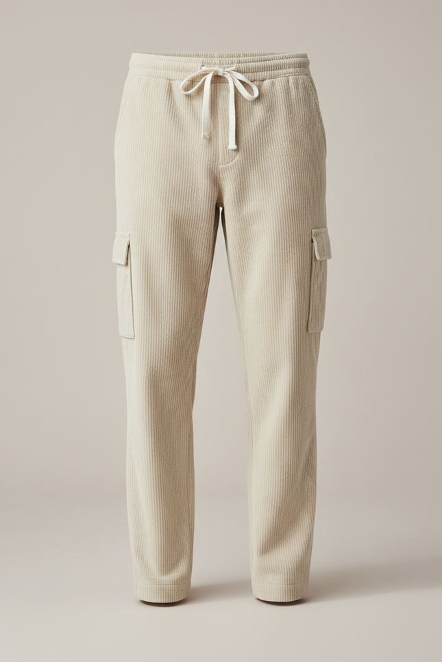 Pantalon Velour Cargo - Beige Cordé - vue 3