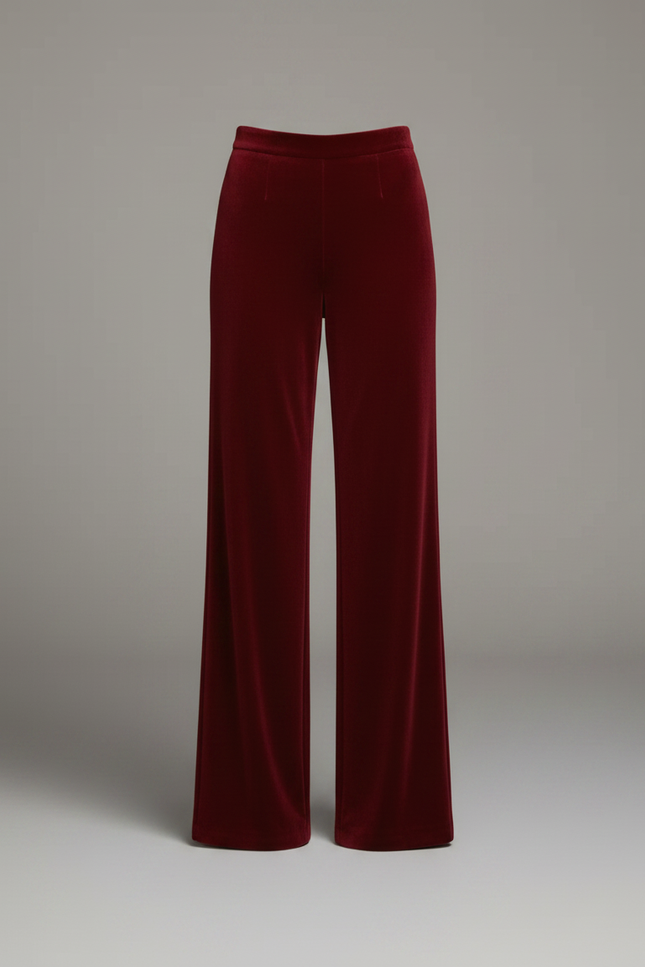 Pantalon Velours Bordeaux Ample Fluide Femme Élégant - vue 3