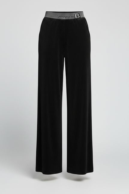 Pantalon Velours Noir Côtelé Large Taille Haute Femme - Cordé - vue 3