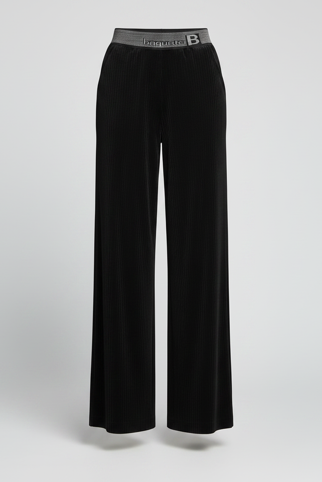 Pantalon Velours Noir Côtelé Large Taille Haute Femme - Cordé - vue 3