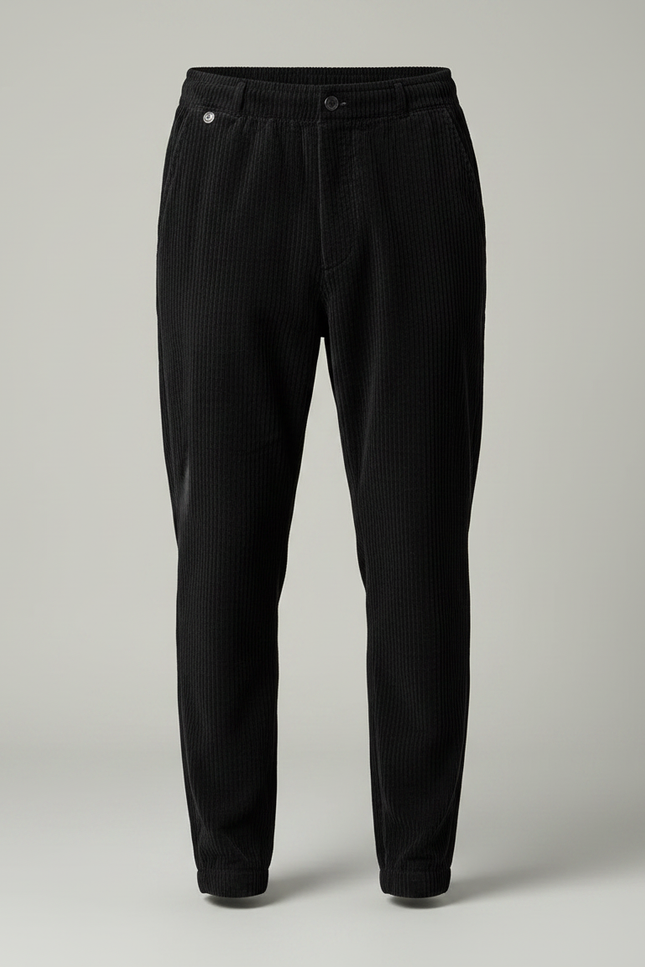 Pantalon Velours Côtelé Noir Droit Homme Décontracté - Cordé - vue 3
