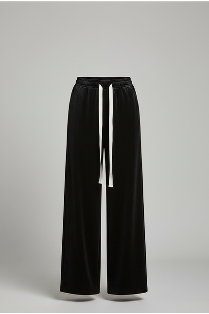 Pantalon Velours Noir Ample Taille Haute Décontracté - vue 3