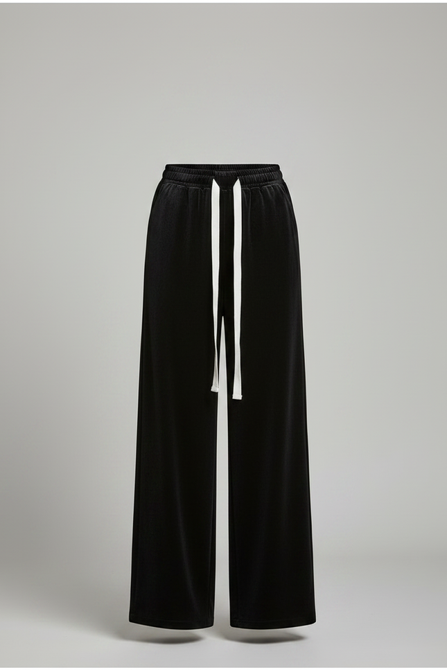 Pantalon Velours Noir Ample Taille Haute Décontracté - vue 3
