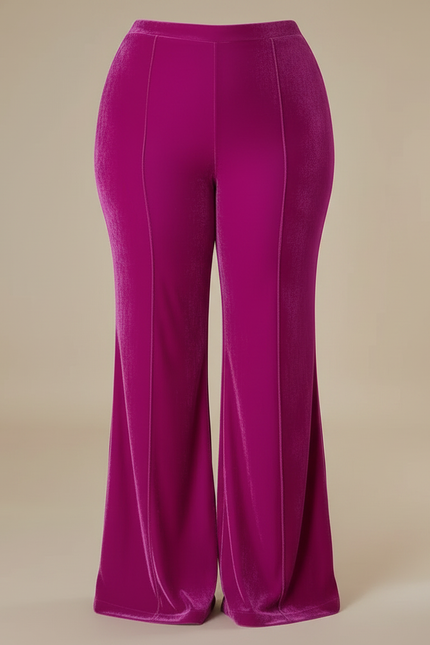 Pantalon Velours Fuschia Évasé Taille Haute Élégant - Rose - vue 3
