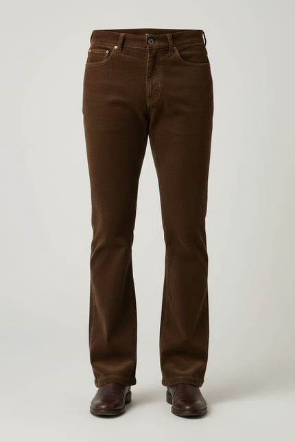 Pantalon Velours Côtelé Marron Évasé Homme Ajusté - Cordé - vue 3
