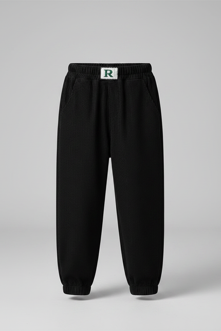 Pantalon Velours Noir Côtelé Ample Élastiqué Enfant - Cordé - vue 3