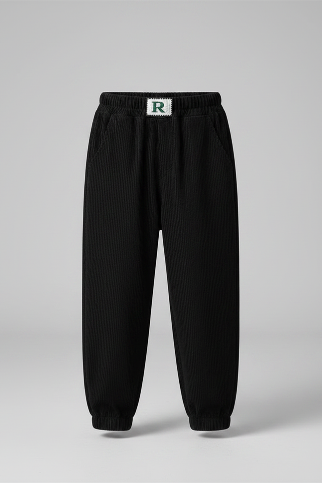 Pantalon Velours Noir Côtelé Ample Élastiqué Enfant - Cordé - vue 3