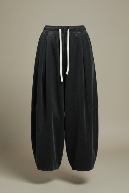 Pantalon Velours Côtelé Ample Noir Femme Confortable - Cordé - vue 3