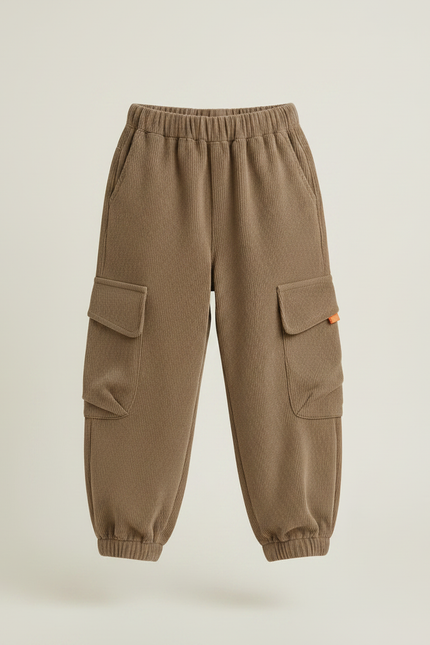 Pantalon Velours Cargo Marron Côtelé Élastiqué Enfant - Cordé - vue 3