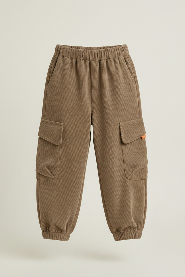 Pantalon Velours Cargo Marron Côtelé Élastiqué Enfant - Cordé - vue 3