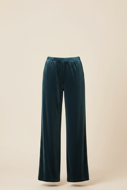 Pantalon Velours Vert Émeraude Fluide Ample Élégant Femme - vue 3