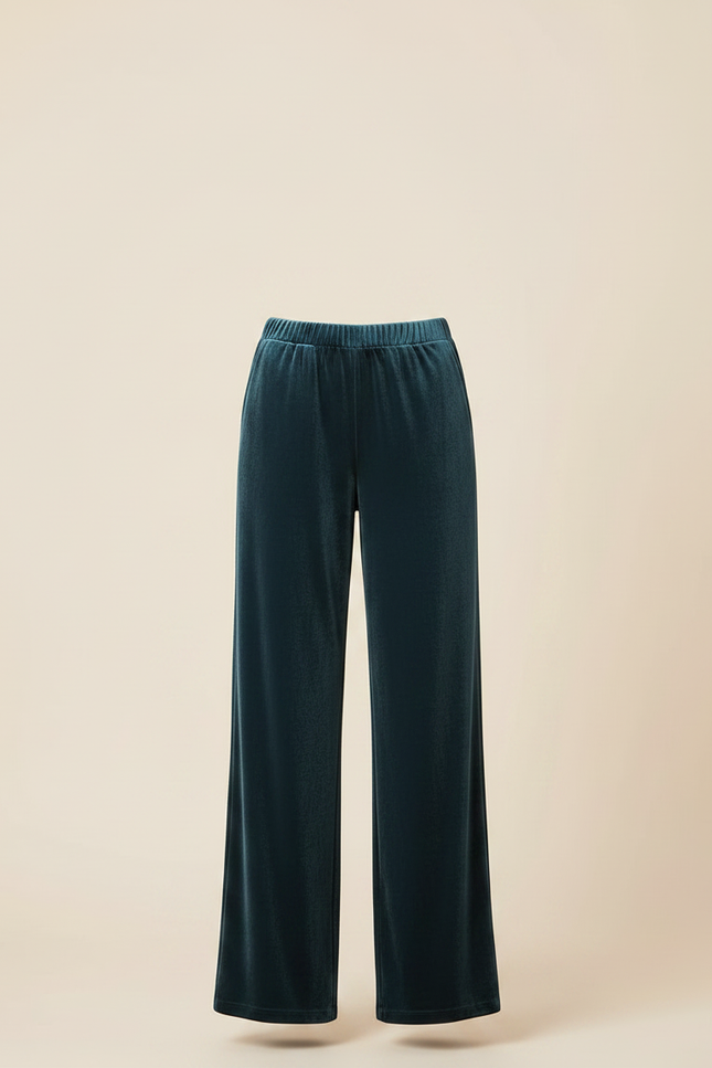 Pantalon Velours Vert Émeraude Fluide Ample Élégant Femme - vue 3