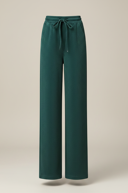 Pantalon Velours Vert Côtelé Ample Décontracté Cordon - Cordé - vue 3