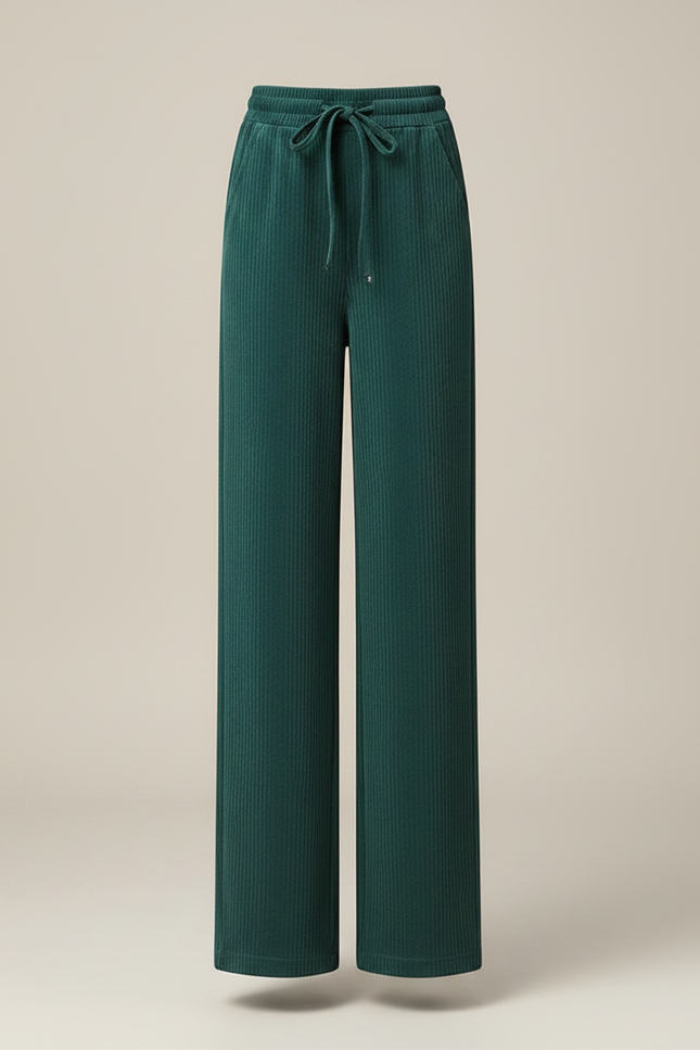 Pantalon Velours Vert Côtelé Ample Décontracté Cordon - Cordé - vue 3