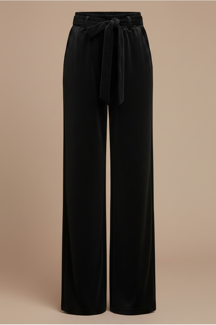 Pantalon Velours Noir Ample Ceinturé Élégant Femme - vue 3