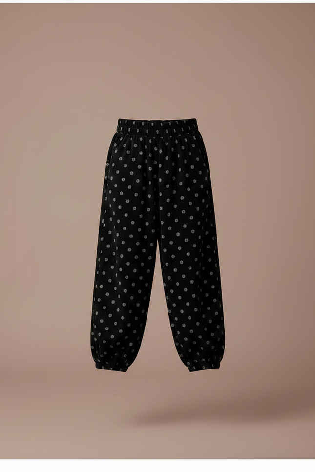 Pantalon Velours Noir Ample Points Décontracté Enfant - vue 3