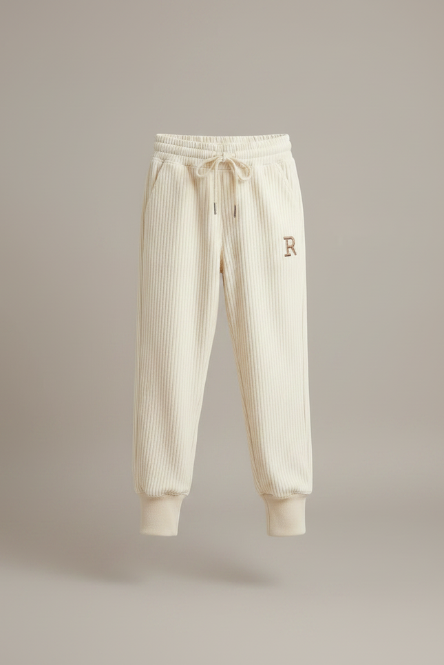 Pantalon Velours Côtelé Crème Ample Confortable Enfant - Beige Cordé - vue 3