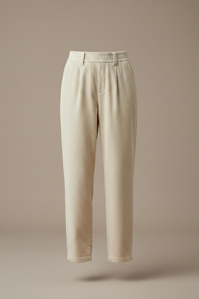 Pantalon En Velours Cotelé Femme - Beige Cordé - vue 3