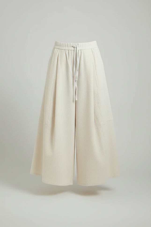 Pantalon Velours Large Écru Confortable Taille Haute Femme - Blanc Cordé - vue 3