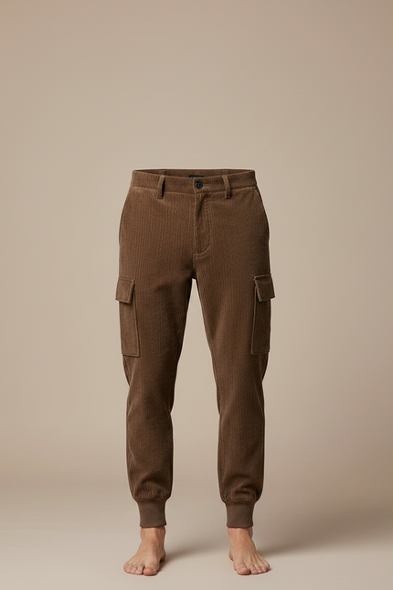 Pantalon Velours Marron Côtelé Cargo Homme Confortable - Cordé - vue 3