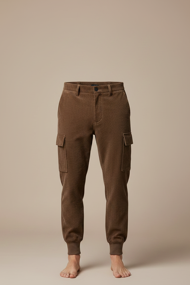 Pantalon Velours Marron Côtelé Cargo Homme Confortable - Cordé - vue 3