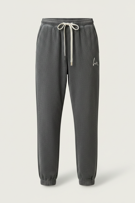 Pantalon Velours Côtelé Gris Décontracté Ample Brodé - Cordé - vue 3