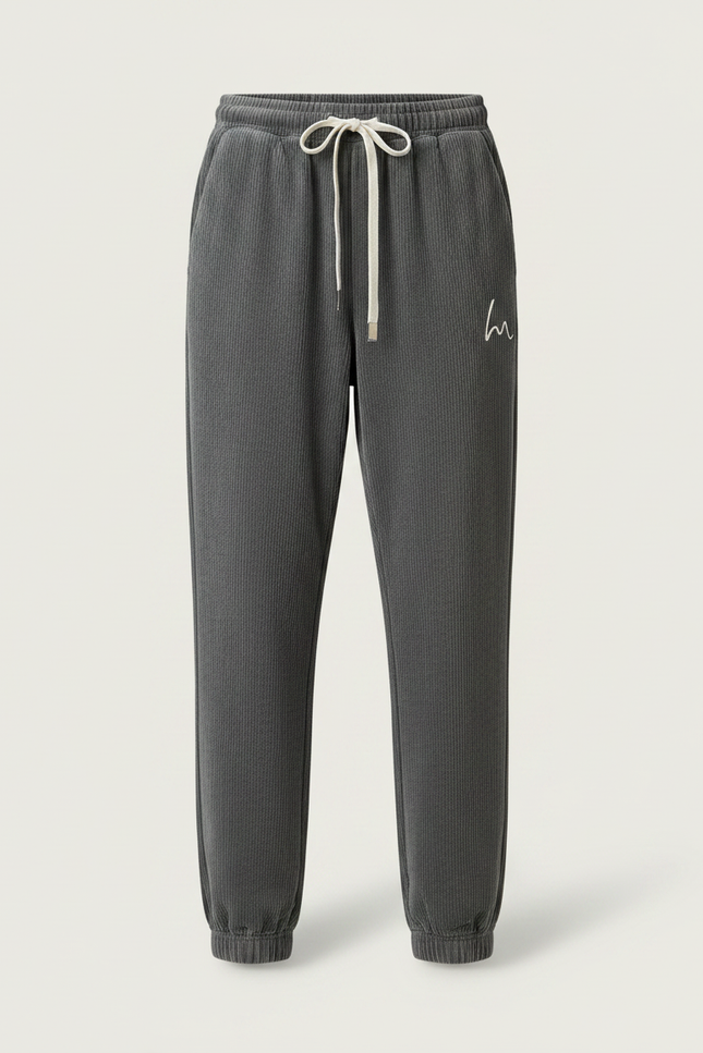 Pantalon Velours Côtelé Gris Décontracté Ample Brodé - Cordé - vue 3