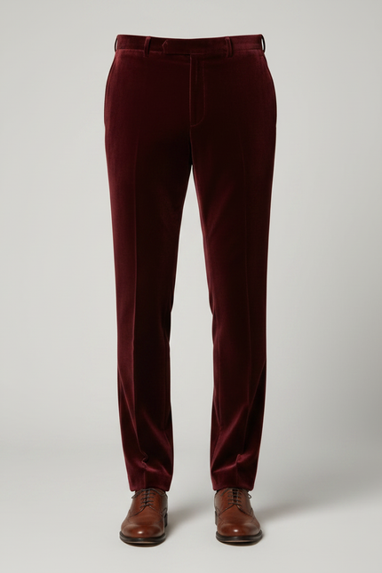 Pantalon Velours Bordeaux Homme Droit Élégant Classique - vue 3