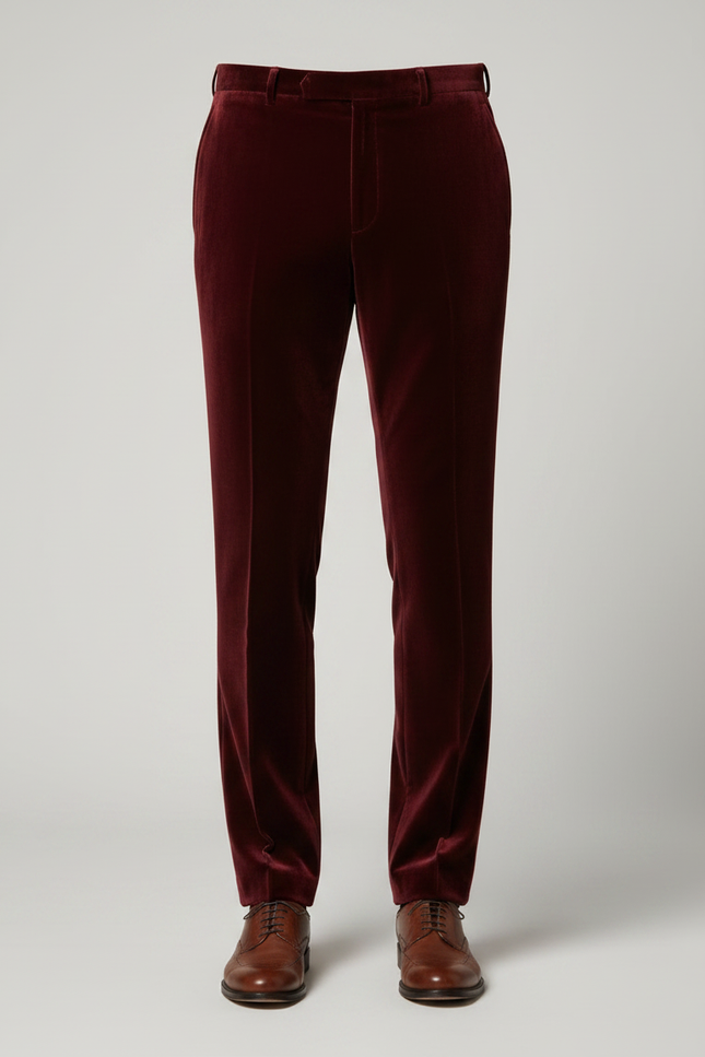 Pantalon Velours Bordeaux Homme Droit Élégant Classique - vue 3
