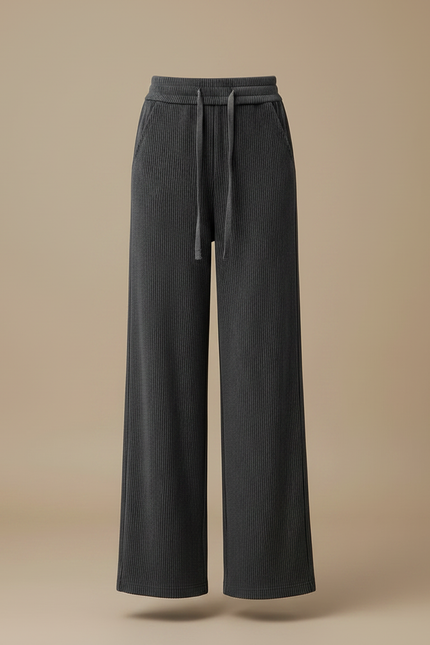 Pantalon Velours Côtelé Ample Gris Taille Haute Femme - Cordé - vue 3