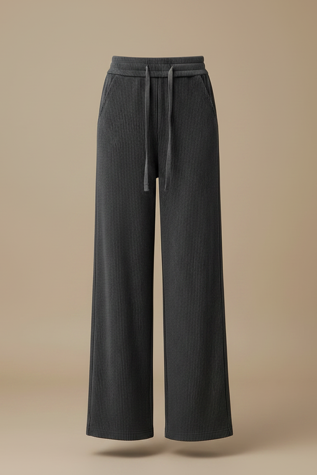 Pantalon Velours Côtelé Ample Gris Taille Haute Femme - Cordé - vue 3