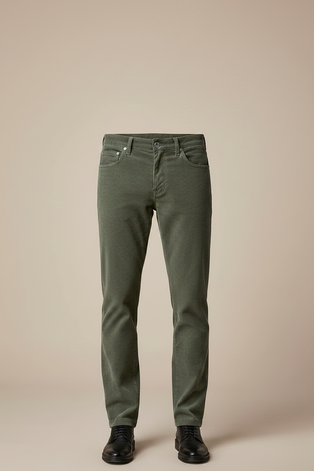 Pantalon Velours Vert Côtelé Droit Homme Décontracté - Cordé - vue 3