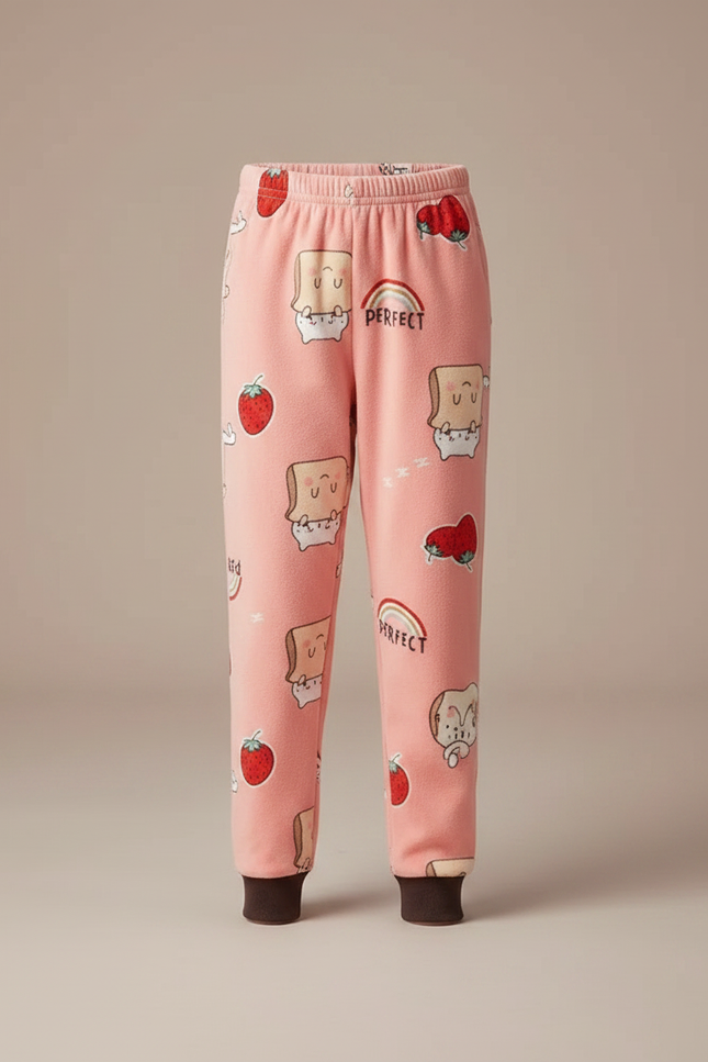 Pantalon Velours Rose Motif Fraise Doux Enfant - vue 3