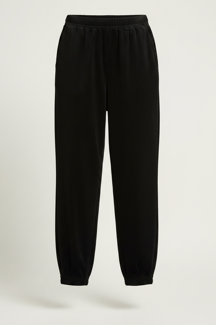 Pantalon Velours Côtelé Noir Ample Décontracté Femme - Cordé - vue 3