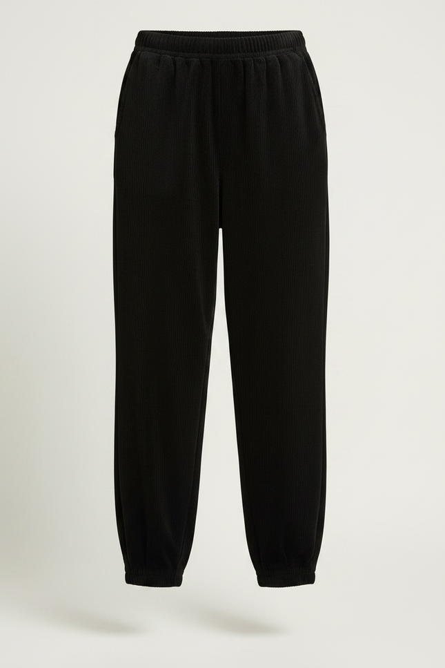 Pantalon Velours Côtelé Noir Ample Décontracté Femme - Cordé - vue 3
