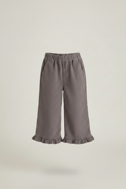 Pantalon Velours Gris Côtelé Volants Fille Décontracté - Cordé - vue 3