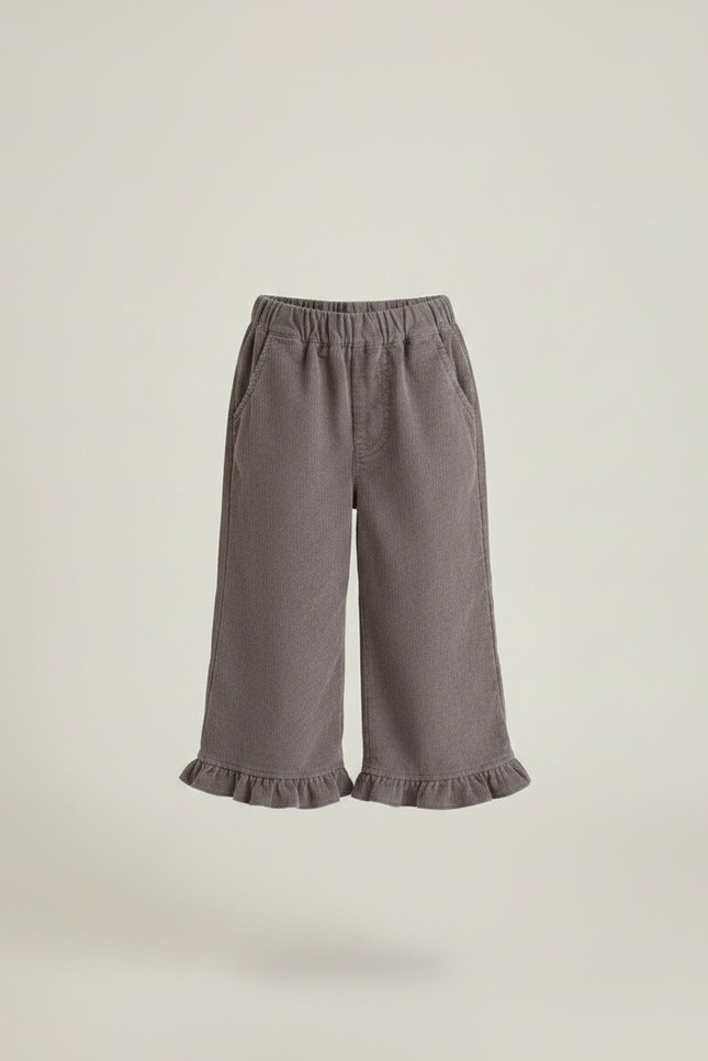 Pantalon Velours Gris Côtelé Volants Fille Décontracté - Cordé - vue 3