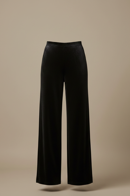Pantalon Velours Noir Large Fluide Élégant Femme - vue 3