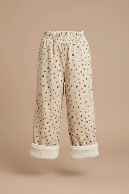Pantalon Velours Beige Côtelé Ample Imprimé Floral Doublé - vue 3