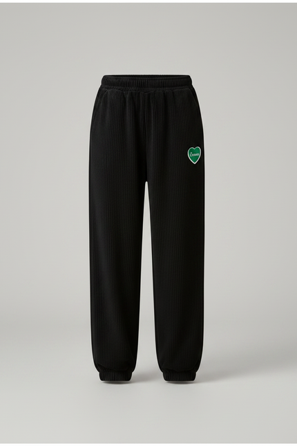 Pantalon Velours Noir Côtelé Ample Cœur Fille - Cordé - vue 3