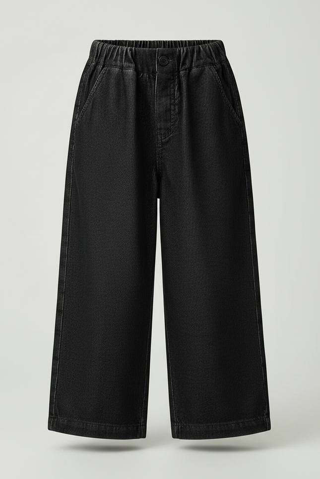 Pantalon Velours Fille Noir Large Côtelé Fin - Cordé - vue 3