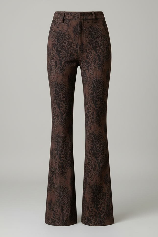 Pantalon Velours Léopard Marron Évasé Femme Hiver - vue 3