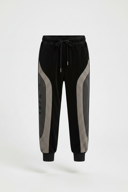 Pantalon Velours Noir Côtelé Patchwork Décontracté Enfant - Cordé - vue 3