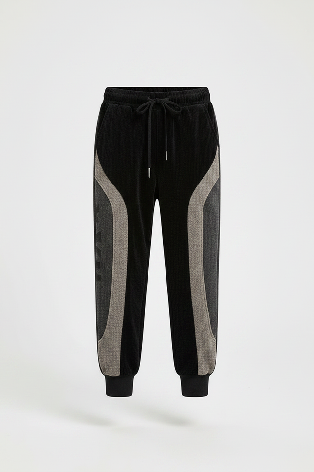 Pantalon Velours Noir Côtelé Patchwork Décontracté Enfant - Cordé - vue 3