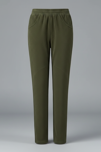 Pantalon Velours Droit Vert Décontracté Élastique Femme - vue 3
