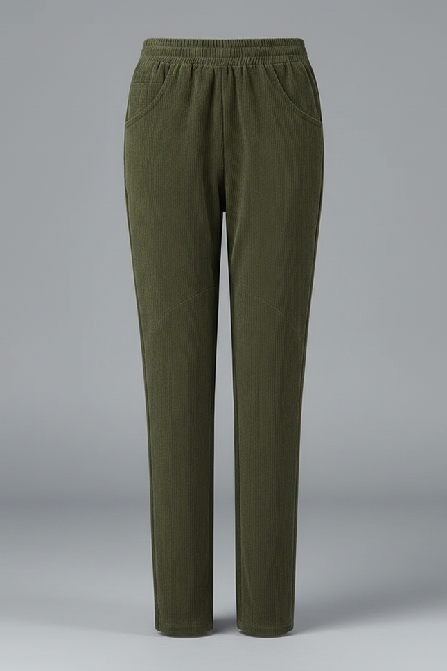 Pantalon Velours Droit Vert Décontracté Élastique Femme - vue 3